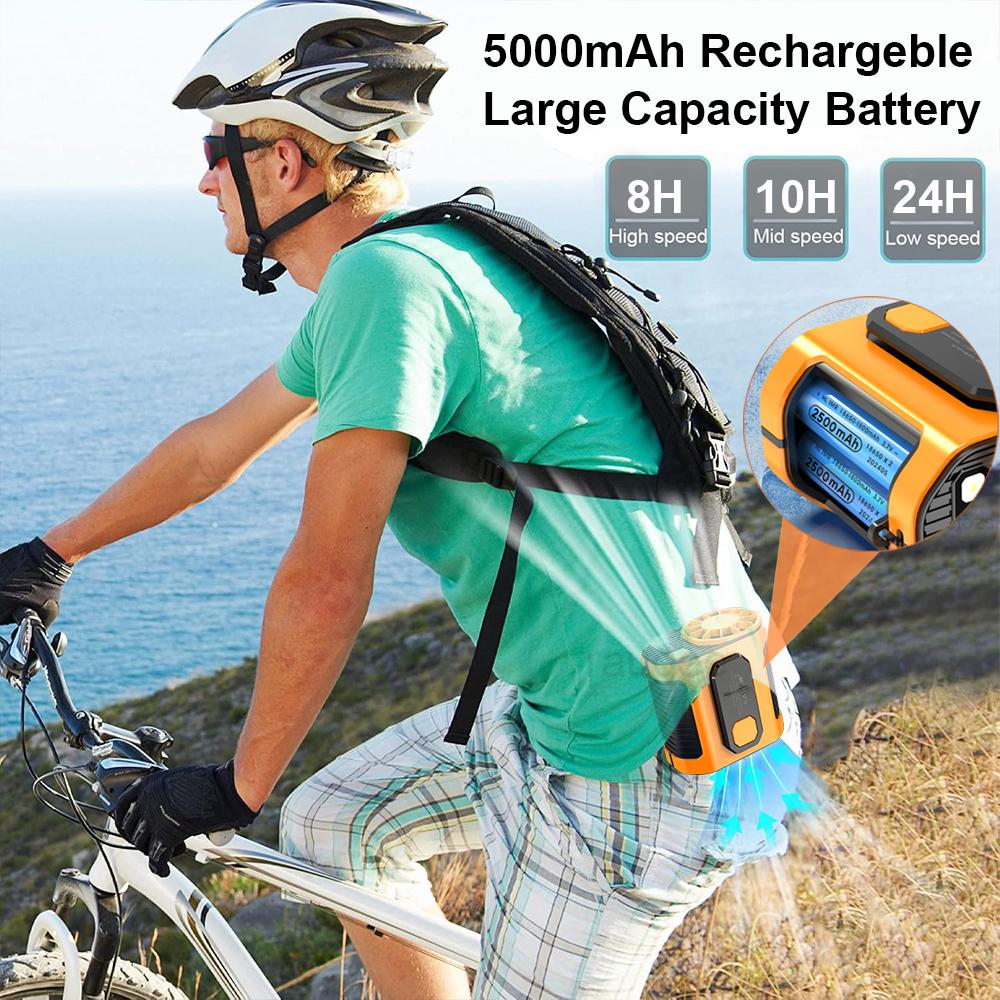 Portable Waist Fan Hanging Neck Waist Clip Fan USB Rechargeable Mini Bladeless Cooler Fan with LED Flashlight for Outdoor Sport