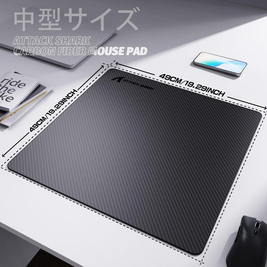 ATTACK SHARK Gaming Mouse Pad True Carbon Fiber Mouse Pad for Gaming Carbon Precision Reinforced Edge Cloth Comfortable Waterproof and Sweat