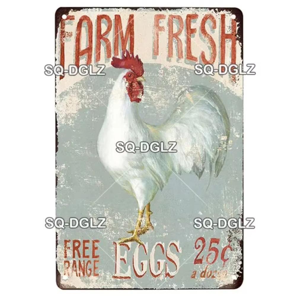 Chicken Zone Metal Sign Vintage Metal Plaque Plates Decor For Pub Bar Garden Wall Decor Tin Signs Fresh Eggs Poster