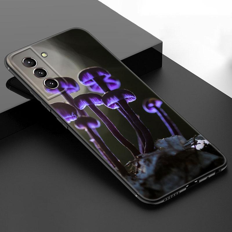 Aesthetic Trippy Mushrooms Black Silicone Phone Case For Samsung Galaxy S23 S21 S20 FE S24 S22 Ultra S10E S10 S9 S8 Plus