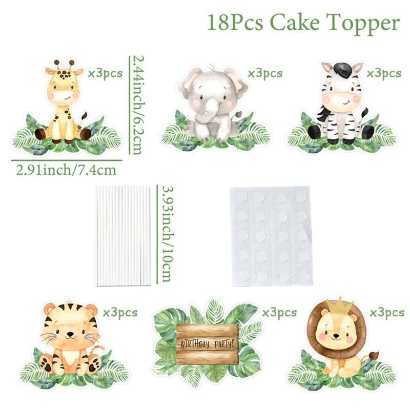 Jungle Animal Cupcake Decoration Cartoon Elephant Lion Giraffe Cake Decoration Wildlife Park Wild One Birthday Party Supplies