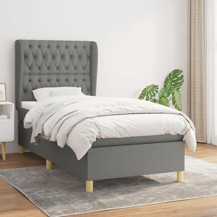 Maison Exclusive - Sommier à lattes de lit et matelas Gris foncé 90x190 cm Tissu