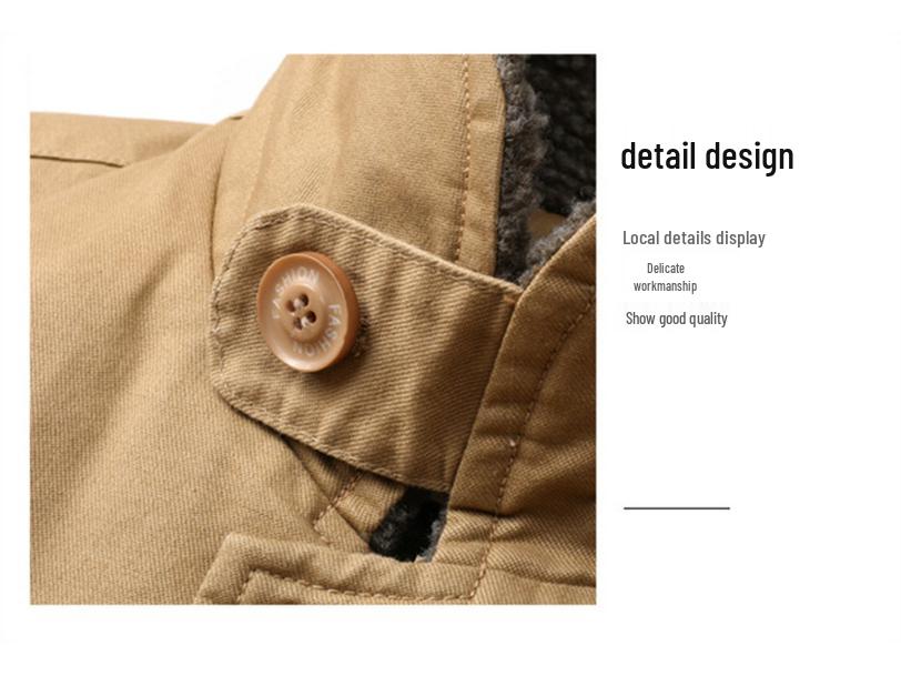 Мужская куртка из овечьей шерсти с флисовой подкладкой: Плотная верхняя одежда с хлопковой подкладкой для осени/зимы