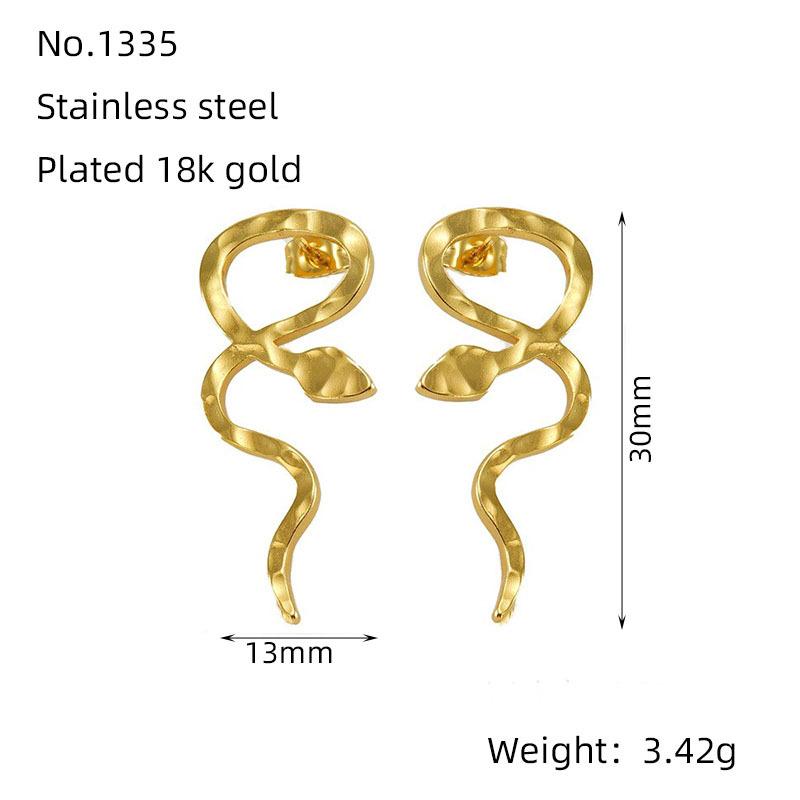 Gold Stainless Steel French Personality Snake Earrings Fashion Versatile Earrings Stud Earrings Women