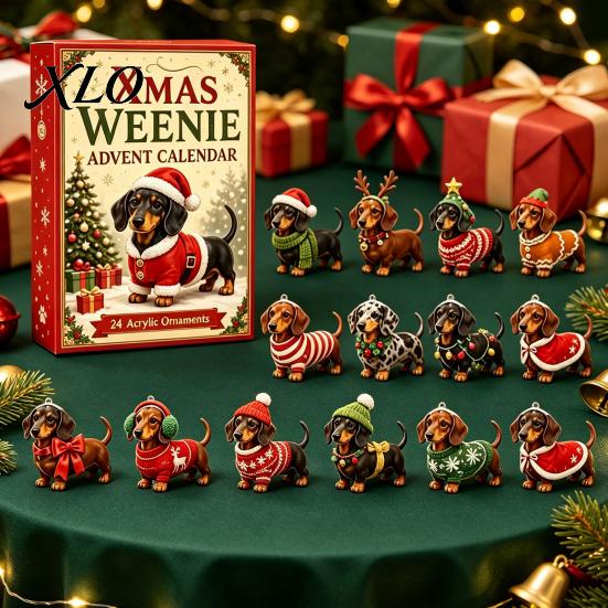 Travel Companion Toys 3D Dachshund Advent Calendar with 24 Unique Mini Dog Figures, Christmas Interactive Games for Friends Countdown Toy Set
