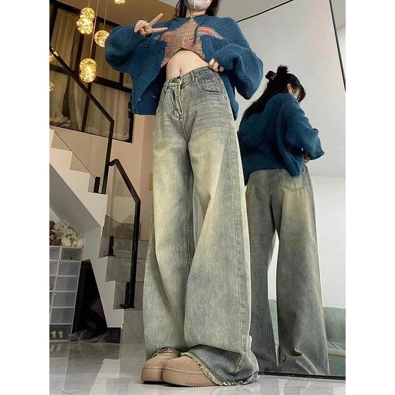 Wide Leg Denim Pants Women Vintage Streetwear Baggy Y2K Jeans Woman High Waist Full Length Straight Trousers