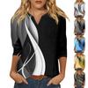 Women's Fashion Shirt Casual Raglan Sleeve Pocket V Neck 3/4 Sleeve Loose Printed T-shirt Women's Top