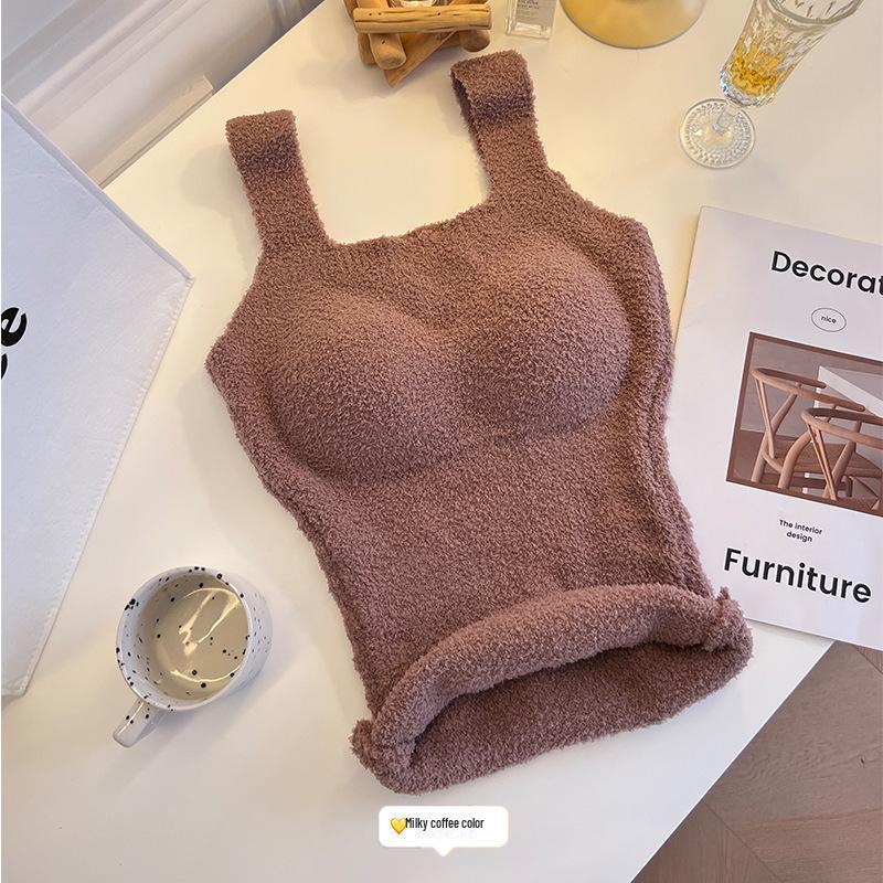 Встроенный жилет-комбинезон из плюша ягненка с нагрудными подушечками — теплый слой без бюстгальтера для осени и зимы