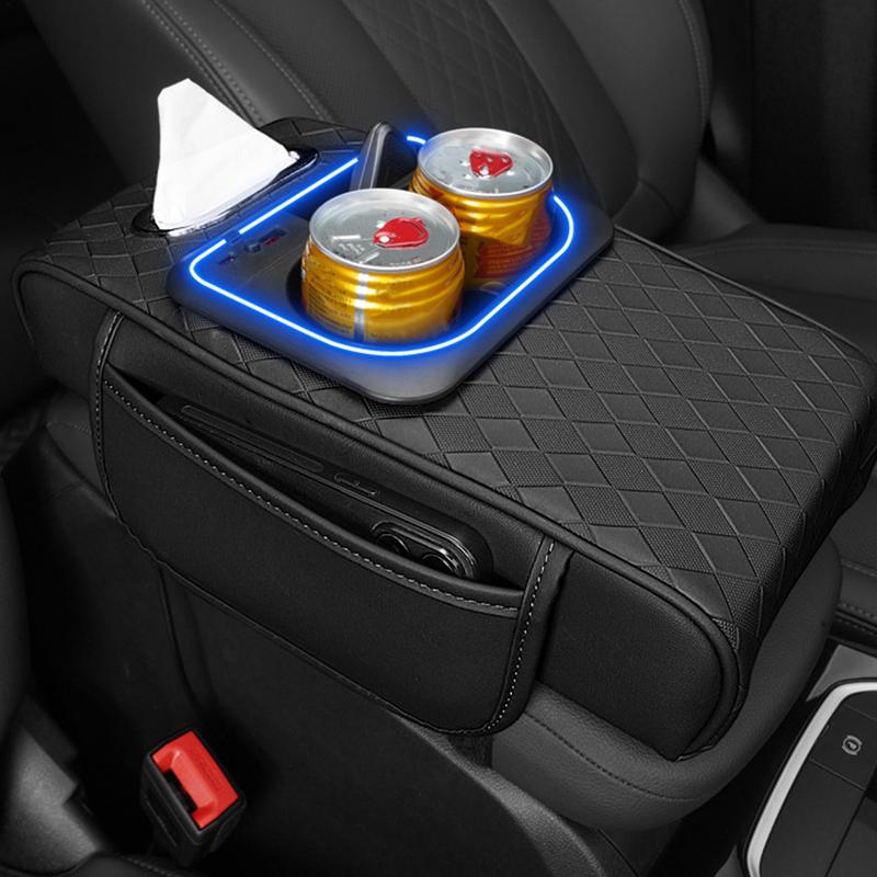 Arm Rest Organizer Car Auto Arm Rest Heightening Pad Multi-function Cup & Tissue Holder for Front Seat Organization Road Trip