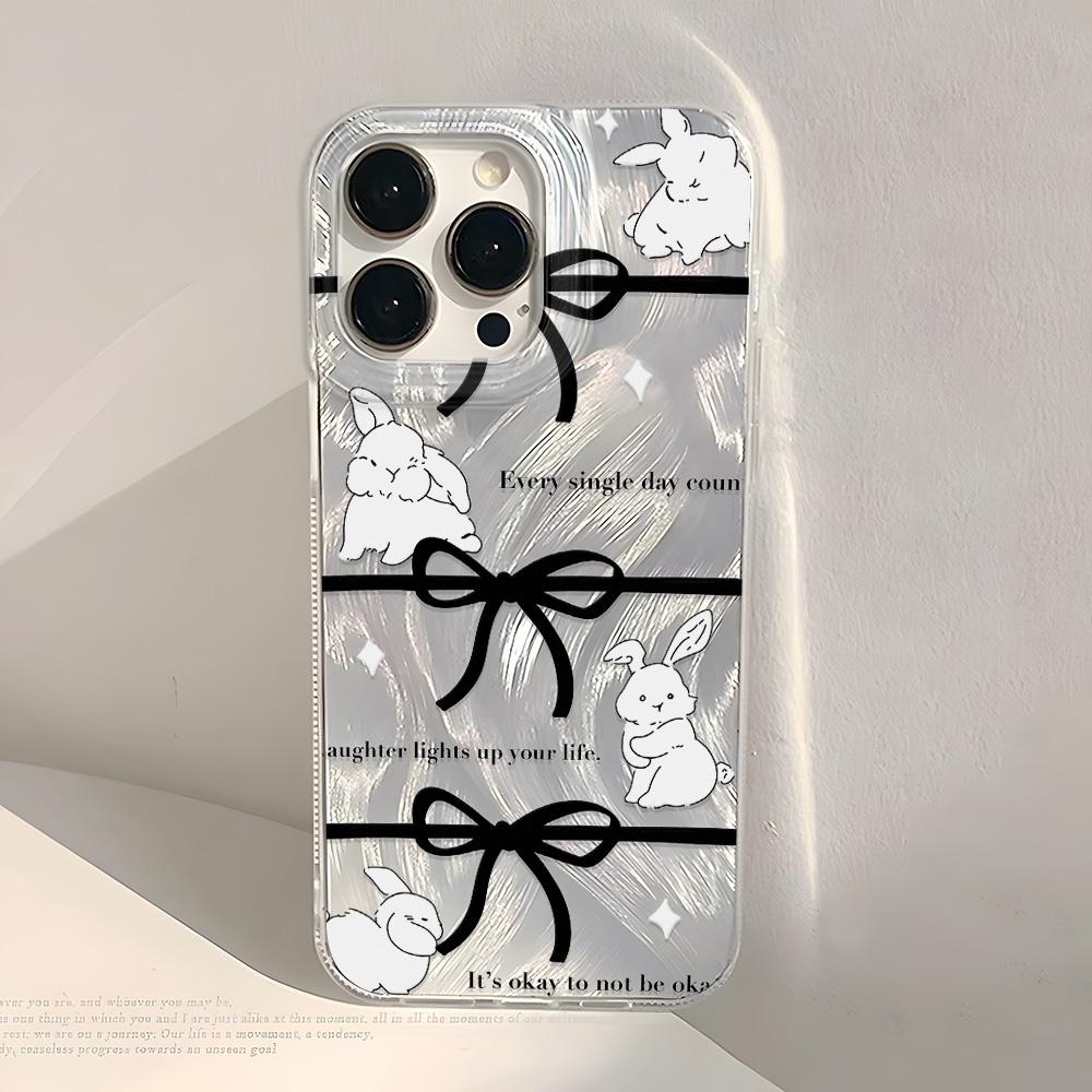 Luxury Laser Silver Bow Phone Case For iPhone 16 Pro Case iPhone 11 13 12 14 15 Pro Max Plus Bowknot Soft Shockproof Cover Funda