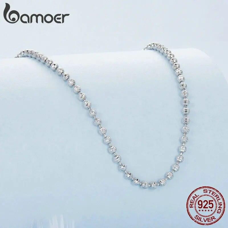 Ожерелье-цепочка BAMOER из стерлингового серебра 925 пробы с шариками, однотонное серебряное ожерелье-цепочка для женщин BSA004