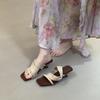 Color Matching Retro Spice Girl Style! Square Head Suede One-Word With Wedge Heels Slippers Women'S Summer Open-Toed High-Heeled Sandals