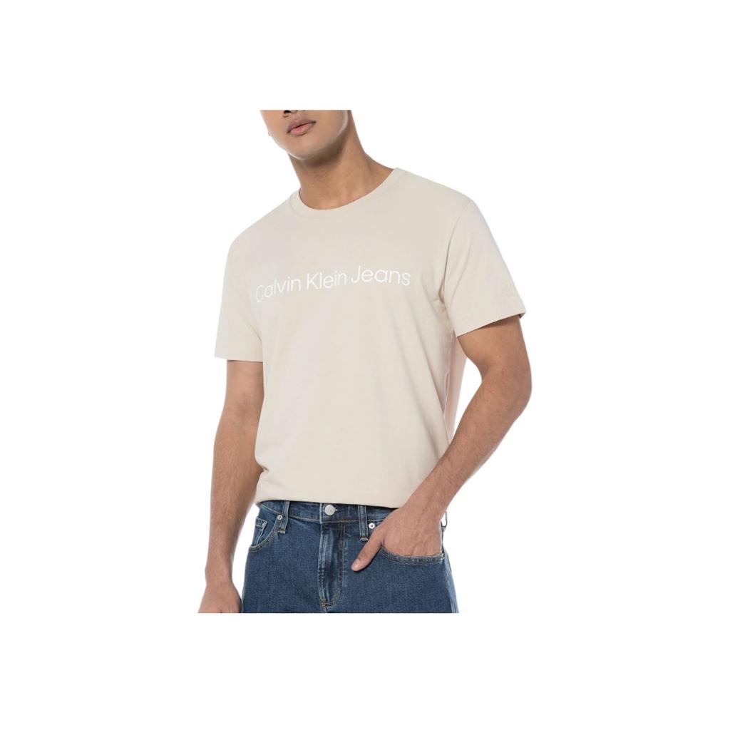 Calvin Klein Удобная мужская футболка с коротким рукавом и круглым вырезом цвета слоновой кости J321612-ACI