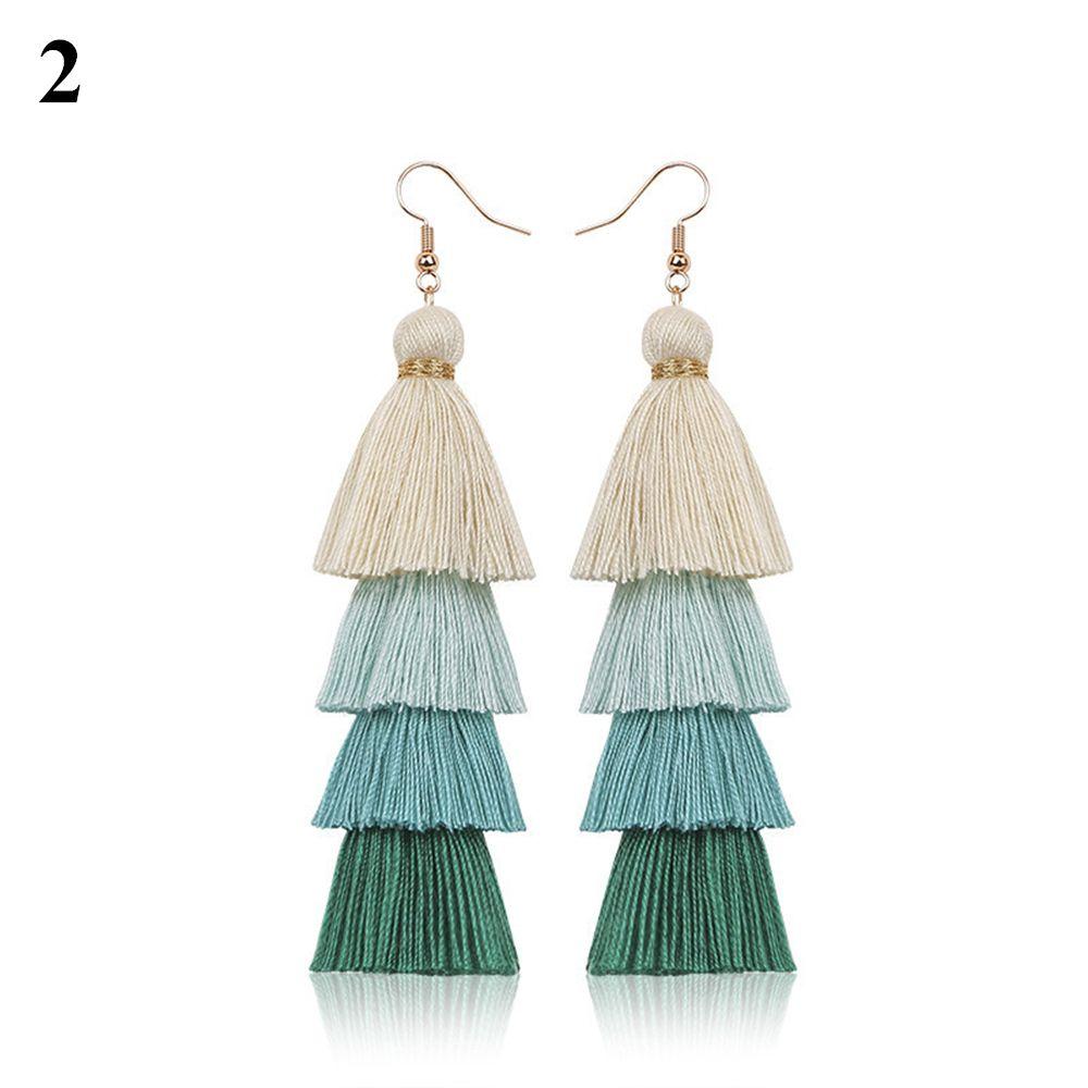 Ethnic Gradient Boho Ear Stud Dangle Drop Earrings Multilayer Drop Long Tassel Earrings Bohemian