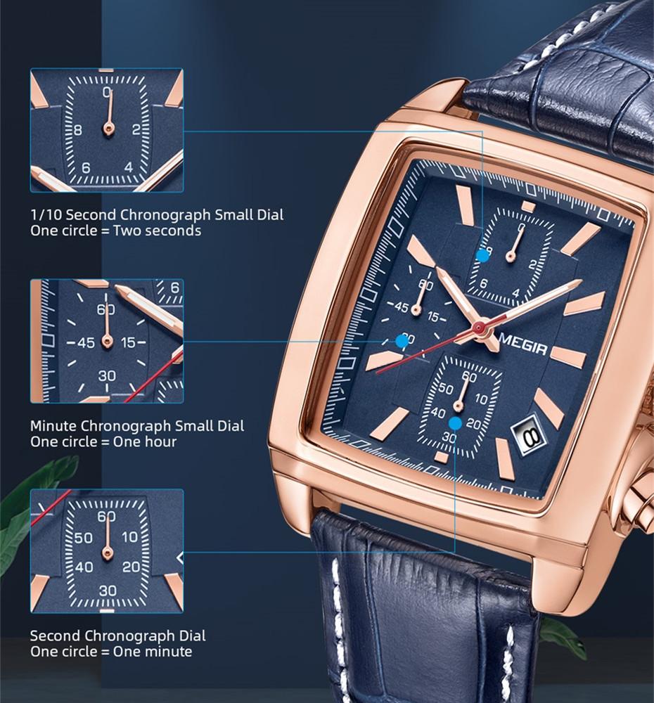 MEGIR Luxury Casual Watches Fashion Men Quartz Wristwatches Leather Strap Waterproof Luminous Men's Watch Chronograph