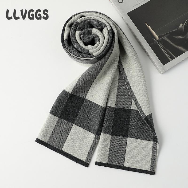 Pure Wool Men's Plaid Scarf Blue 2025 People Thickened To Keep Warm Autumn and Winter Business Leisure Scarf Tide