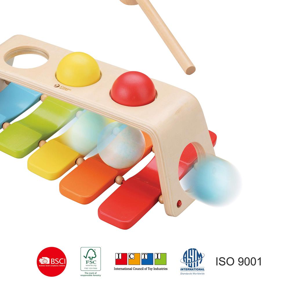 Классический мир Классический мир Игрушка-молоток для ударов и нажатий Подарок на первый день рождения Деревянная игрушка Развивающая игрушка Ксилофон 2 в 1 (CL3515)
