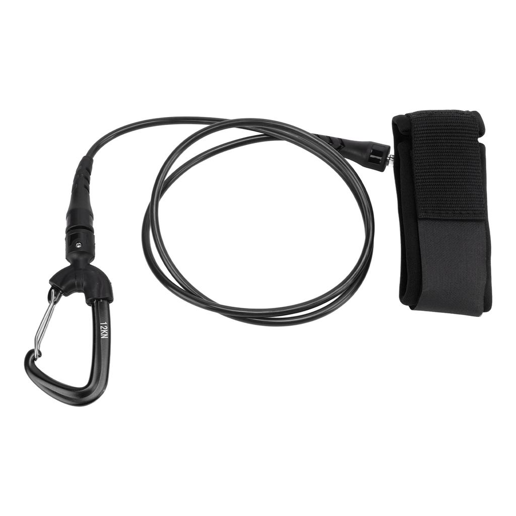 Freediving Lanyard Leash Diving Safety Rope Cable with Wristband Carabiner for Underwater SportsBlack