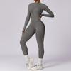 Zipper Nude Long Sleeved Yoga Jumpsuit, High-Strength Tight Fit Fitness Jumpsuit For Women
