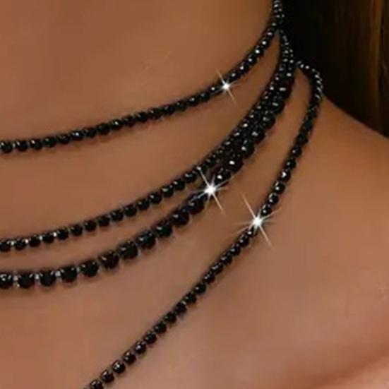 2 Pcs/Set Women Necklace Earrings Set for Formal Banquet And Prom Multi-layered Tassel Rhinestone Adjustable Chain Wedding Bride