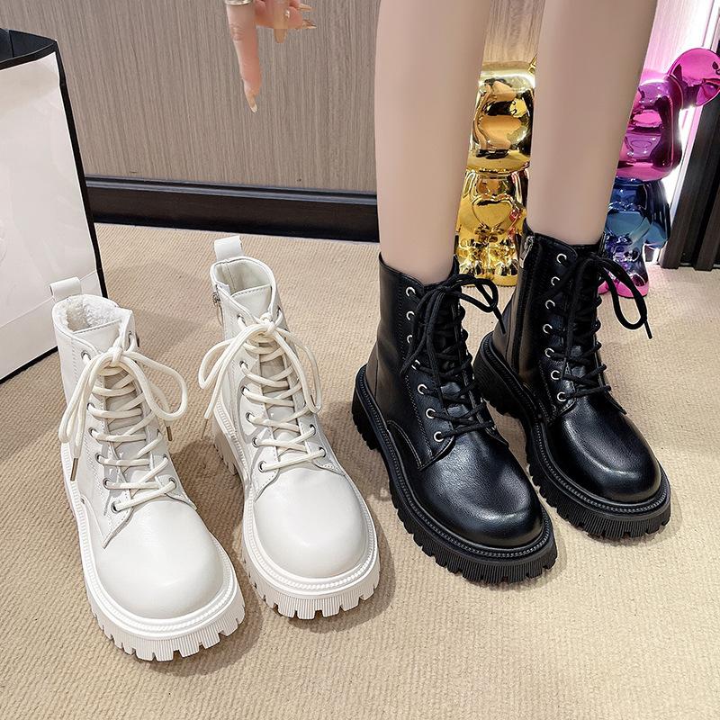 Осень-зима Новые дизайнерские ботильоны для женщин Модные повседневные корейские мотоциклетные ботинки большого размера Женская повседневная обувь на платформе