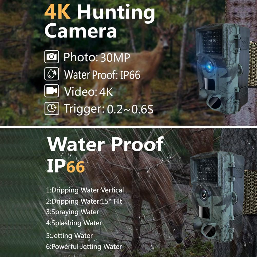 Камера для охотничьих троп, водонепроницаемая камера-детектор наблюдения за следами диких животных, инфракрасное ночное видение, 4k Hd, охотничье снаряжение