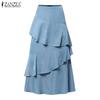 Womens Casual Solid Color Loose Ruffles Long Skirts