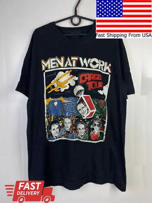 Мужская Женская Хлопковая Футболка Унисекс Men At Work Cargo Band Концертный Тур S-5XL