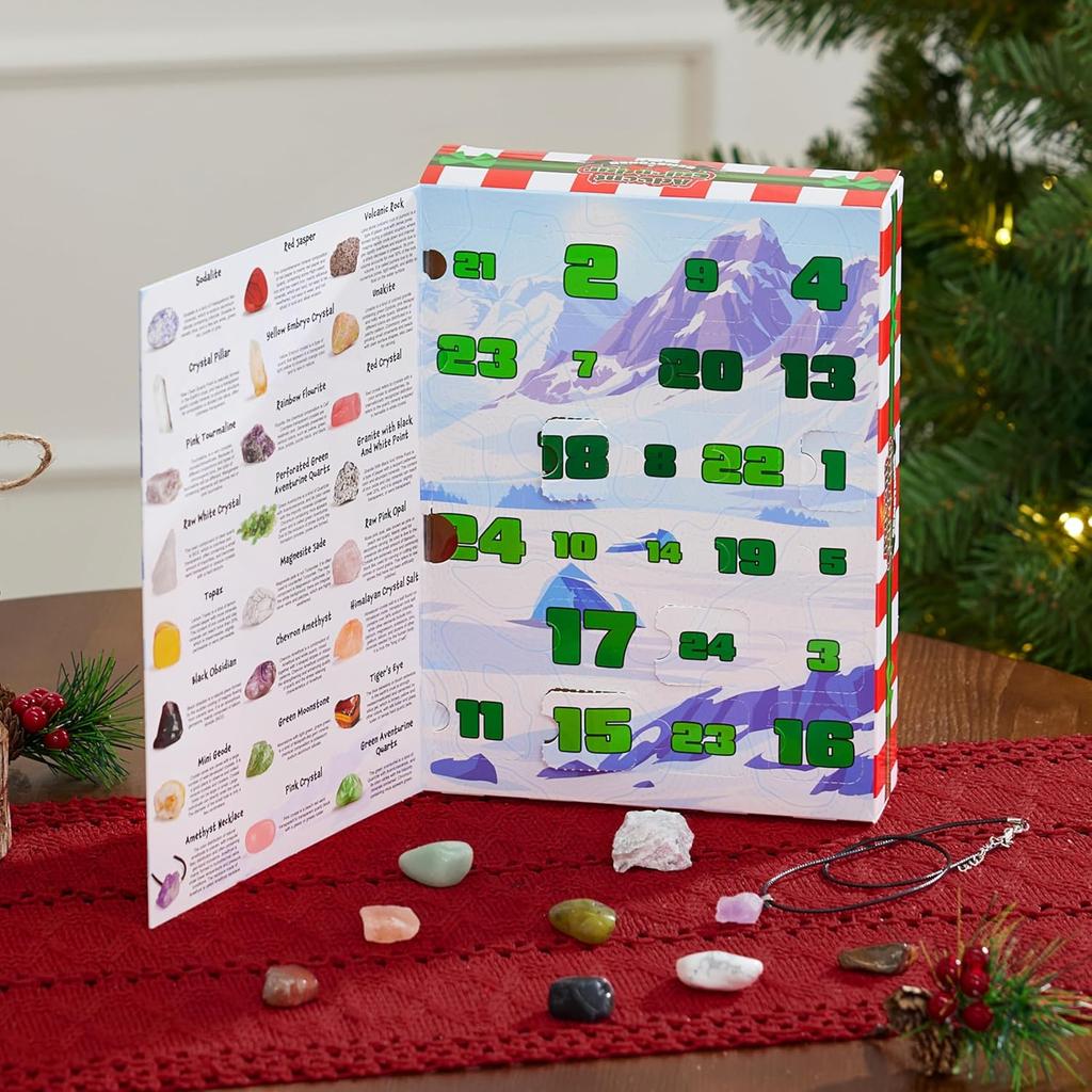 JOYFY 2025 Рождественский Адвент-календарь Драгоценные камни 24 дня Календарь обратного отсчета до Рождества Коллекция камней для детей Рождественские сувениры для вечеринки