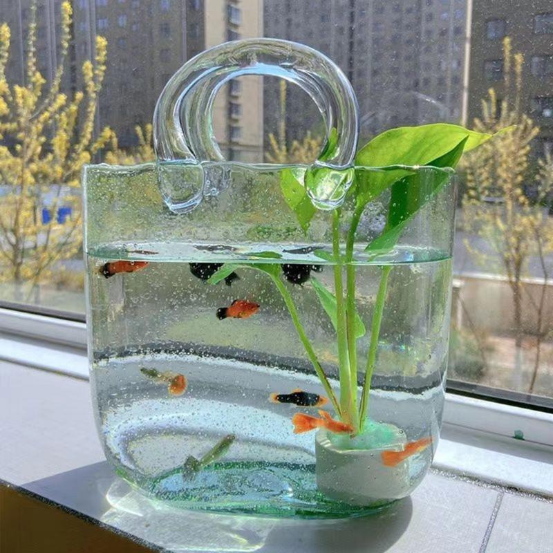 62KD Clear Glass Vase Fish Vase Bucket Decorative Flower Pot Desktop Ornaments for Home Festival Wedding Decoration