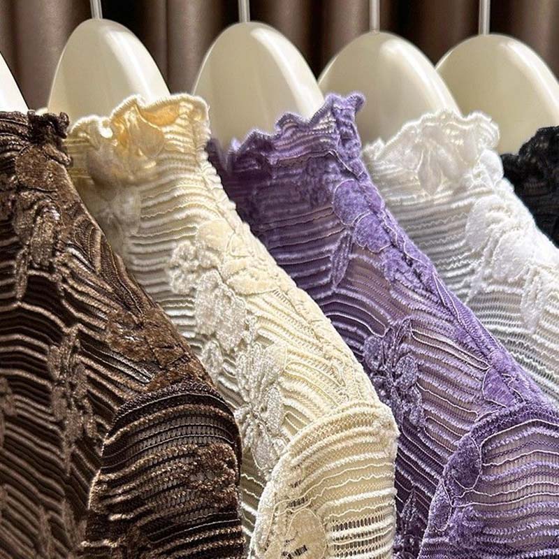 Пуловеры Топы Женские Длинные Рукава Осень Зима Блузка с Подкладкой Оверсайз Полувысокий Воротник Свободная Рубашка с Длинным Рукавом Приталенные Пуловеры Топы