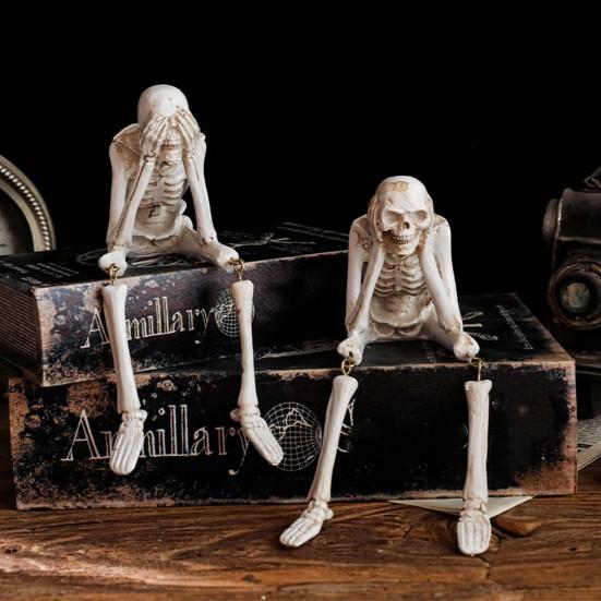 Украшения в виде скелета на Хэллоуин, сидящие фигурки черепов из смолы, подвижные суставы, статуэтки из костей скелета, реалистичное украшение для дома, книжной полки, стола