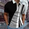 Casual Lapel T-shirt Young Men's Fashion Zipper T-shirt Short Sleeve T-shirt Men's 3D Three Color Irregular Square Print T Shirt
