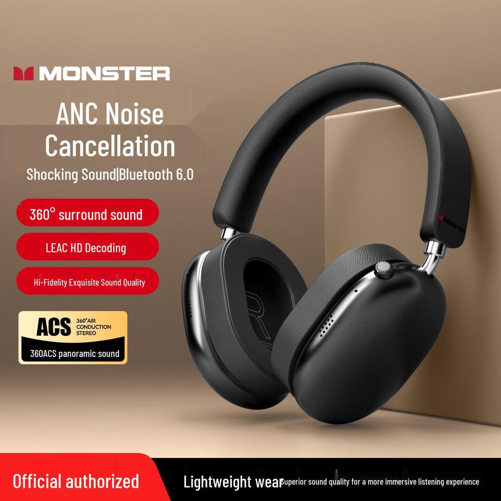 Monster AH100 Wireless Over-Ear Bluetooth Headphones, ANC Noise Cancelling, Long Battery Life, Perfect for Gaming & Sports