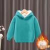 Children's Boys And Girls Fashionable Solid Color Pullover Casual Round Neck Hooded Sweatshirt Plus Fleece Sweatshirt
