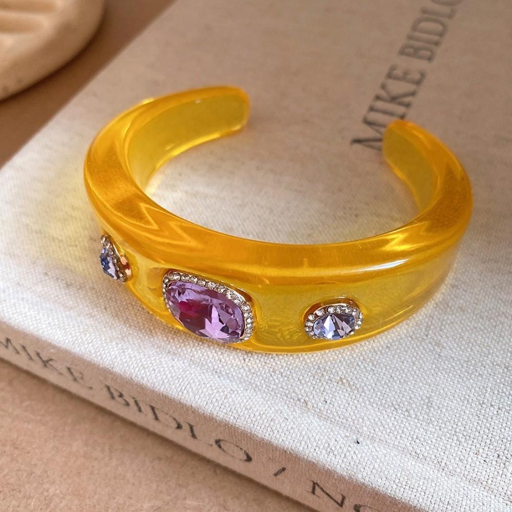 Smudging Irregular Wide Open Bracelet Bohemian Dopamine Hand Ring Acrylic Rhinestone Bangle Women