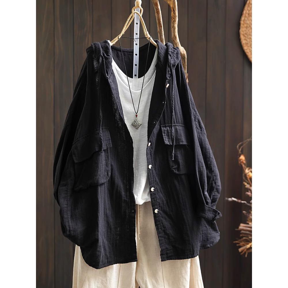 Dimanaf 2025 Весенняя рубашка большого размера Футболка женская льняная с длинным рукавом Карманы Модные топы Футболки Свободные футболки Новые