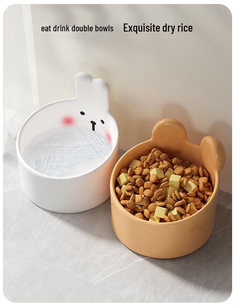 Миска для питомца из керамики 'Милый румяный медвежонок' - Наклонная миска большого диаметра для кошек и собак