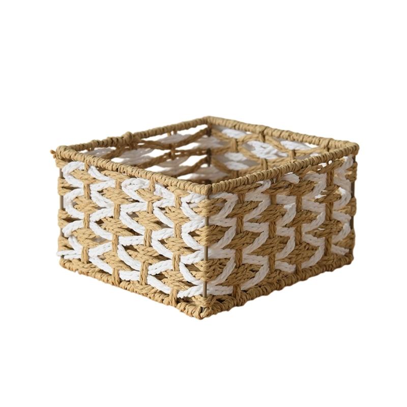 Woven Storage Basket Handmade Paper Rope Basket Storage Bin Woven Organiser Box For Living Room Entryway Bedroom Dresser