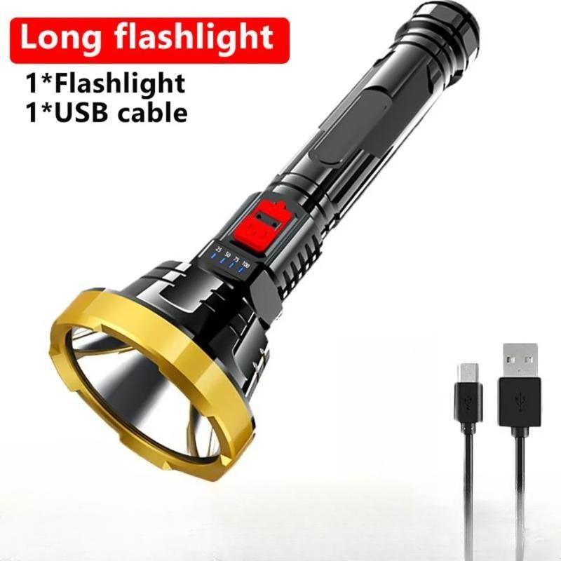 Большой светодиодный фонарик с дальним лучом, мощный свет, USB-зарядка, ABS-фонарик для кемпинга на открытом воздухе и бытового использования