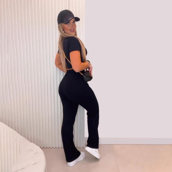 2 шт./комплект женский укороченный топ брюки комплект короткий рукав О-образный вырез облегающий топ высокая талия