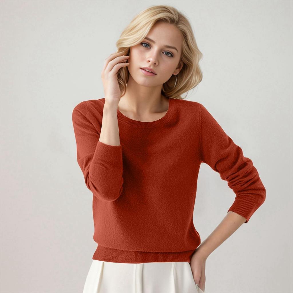 Pullover Sweaters For Women Round-neck Classic Long Sleeve Breathable Loose Soft Cozy Knitted Sweater Tops