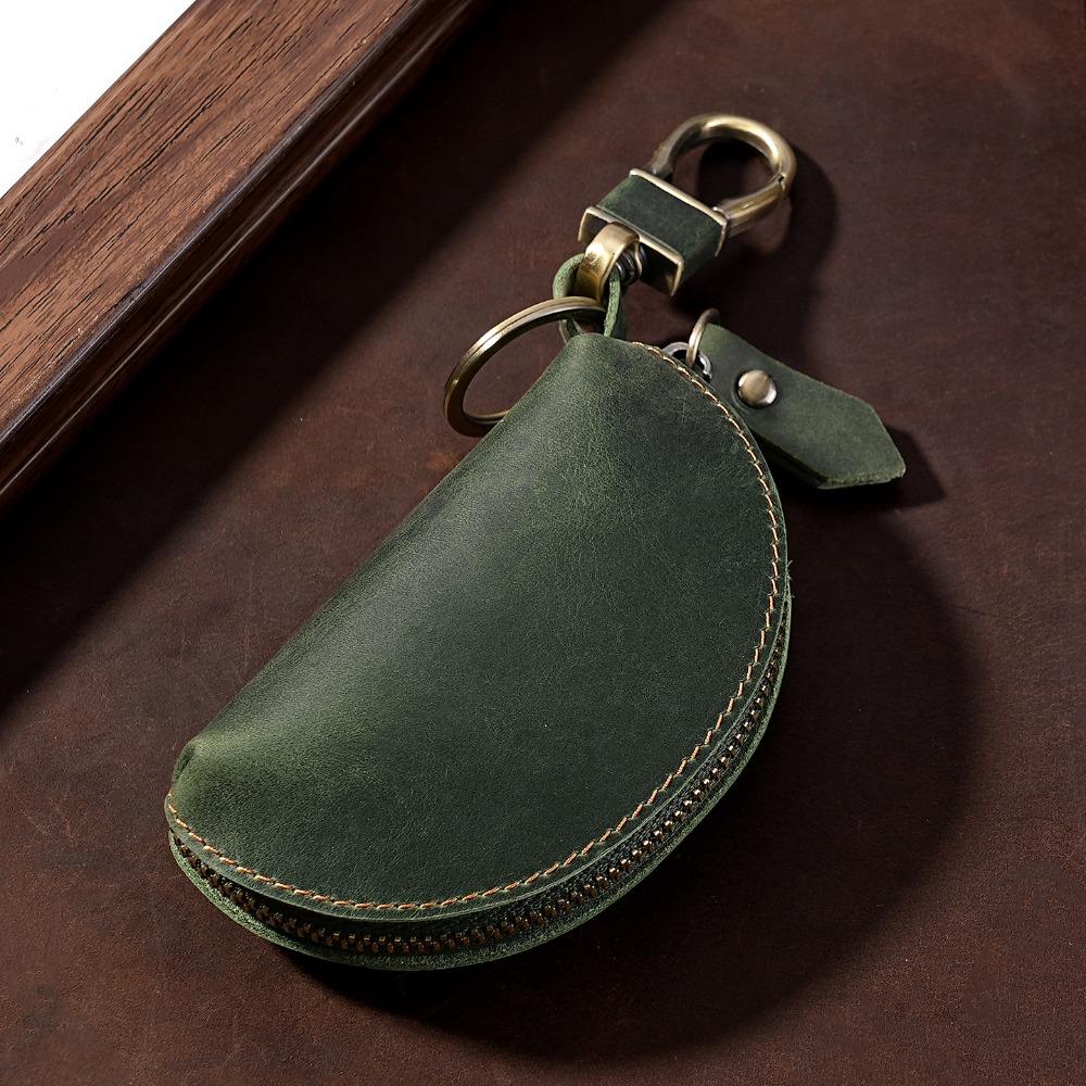 Multi-Color Key Case with Carabiner Crazy Horse Leather Key Storage Bag Leather Key Holder Car Key