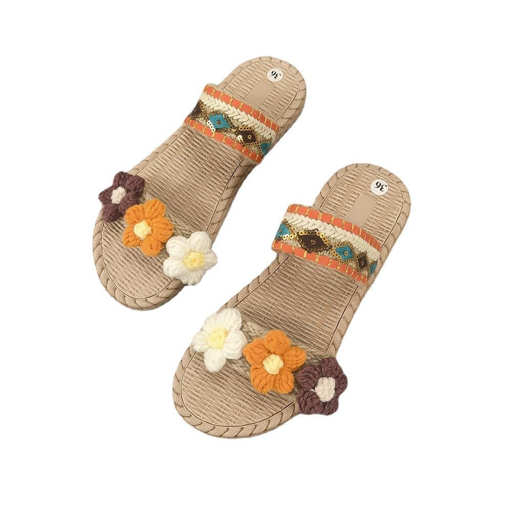 Summer Casual Thick-soled Slippers Women's Outer Wear Flowers Bohemian Ethnic Style Slope Heel Non-slip Fashion Eva Shoes