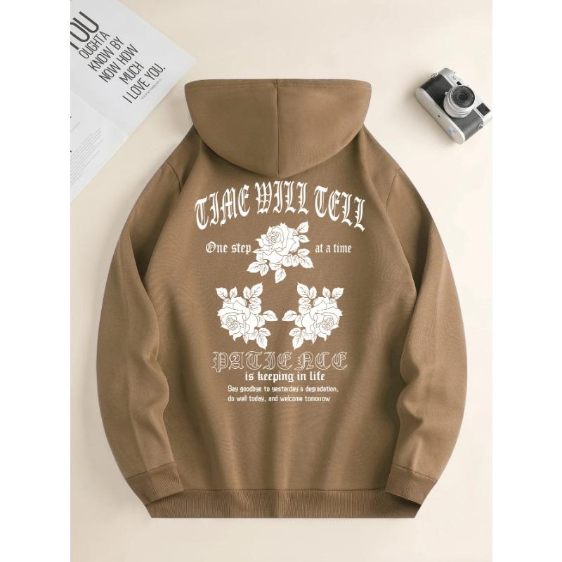 Men's Fashion Hoodie Casual Everyday Drawstring Hooded Sweatshirt Flower Print Front Kangaroo Pocket Men's Jacket Hoodies & Sweatshirts Men’s