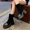 Маленькие универсальные короткие ботинки женские осень и зима 2025 новые замшевые эластичные тонкие ботинки на толстой подошве на высоком каблуке темпераментные короткие ботинки