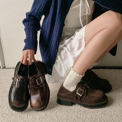 Натуральная кожа британские туфли ins маленькие кожаные женские туфли 2025 новые туфли на платформе с пряжкой на ремне колледж ретро полированные одинарные туфли