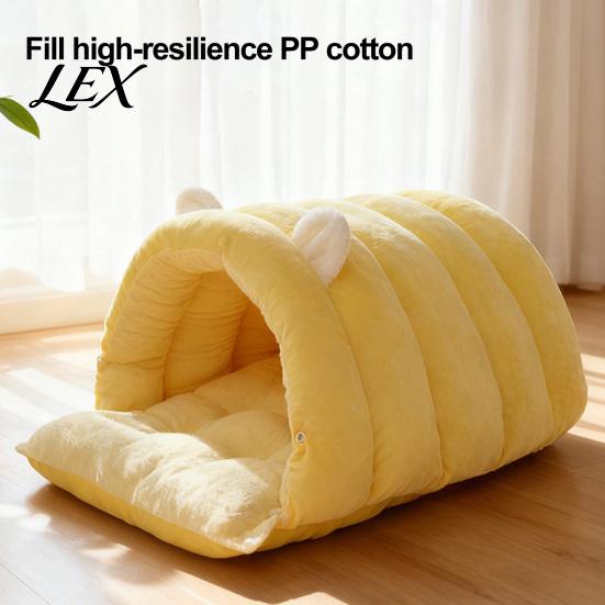 Comfortable Pet Bed for Sleeping Cat Cave Bed, Warm Semi Enclosed Hideaway, Winter Bag with Snap Buttons, Cozy Calming Indoor Cats Washable Plush