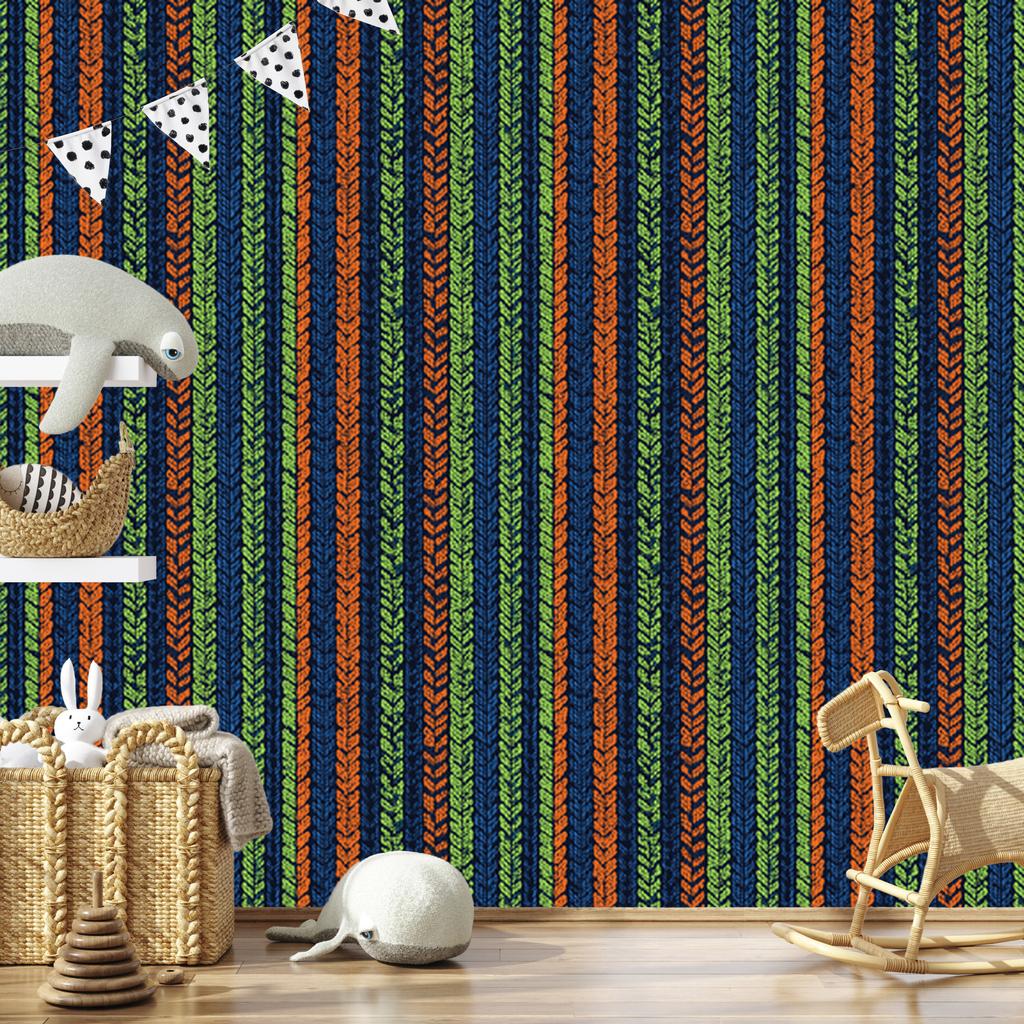 Colorful knitted wallpaper navy blue and green for living room and bedroom 50x1000