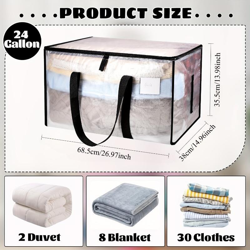 1/2Pack 90L Heavy Duty Storage Bags with Lids,Transparent Zippered Moving Totes for Clothes, Travel & Seasonal Home Organization